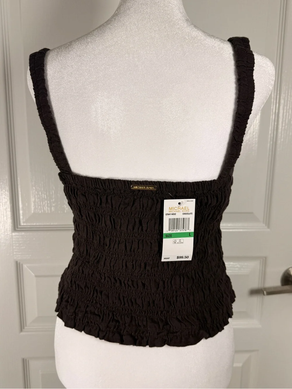 Michael Kors Black Smocked Square-Neck Crop Top